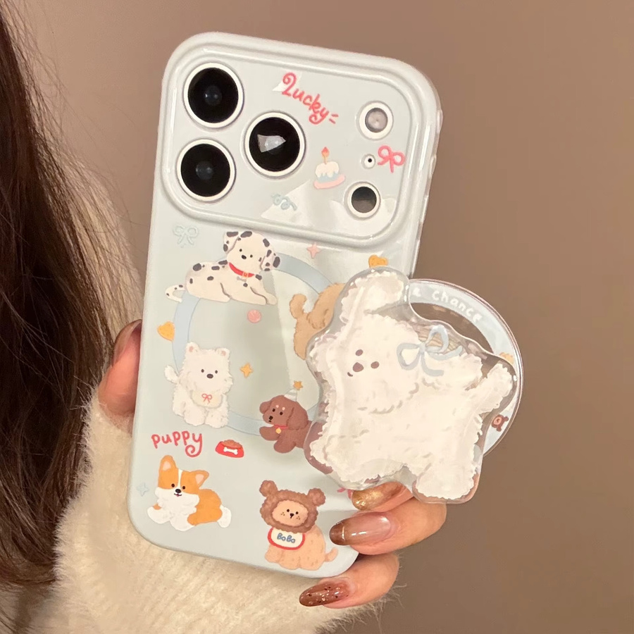 MUQGEW iPhone Handyhülle mit niedlichem koreanischem Cartoon-Welpen-Magnetständer in Pink, stoßfeste weiche Schutzhülle für iPhone 12 bis iPhone 17 Pro Max - Bild 3