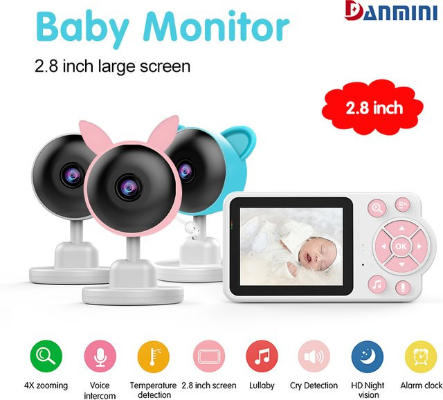 Damini Babyphone mit 720p HD Video, IR Nachtsicht, Temperaturerkennung und Schlaflied-Funktion via 2,4G drahtloser Verbindung - Bild 1