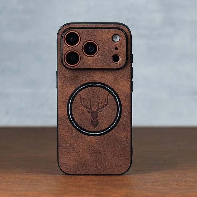 Tuiying002 Magnetische Leder Handyhülle mit Geweih-Muster für iPhone 12 bis iPhone 17 Pro Max Plus, Stoßfest und MagSafe kompatibel, Farbe: Braun - Bild 1