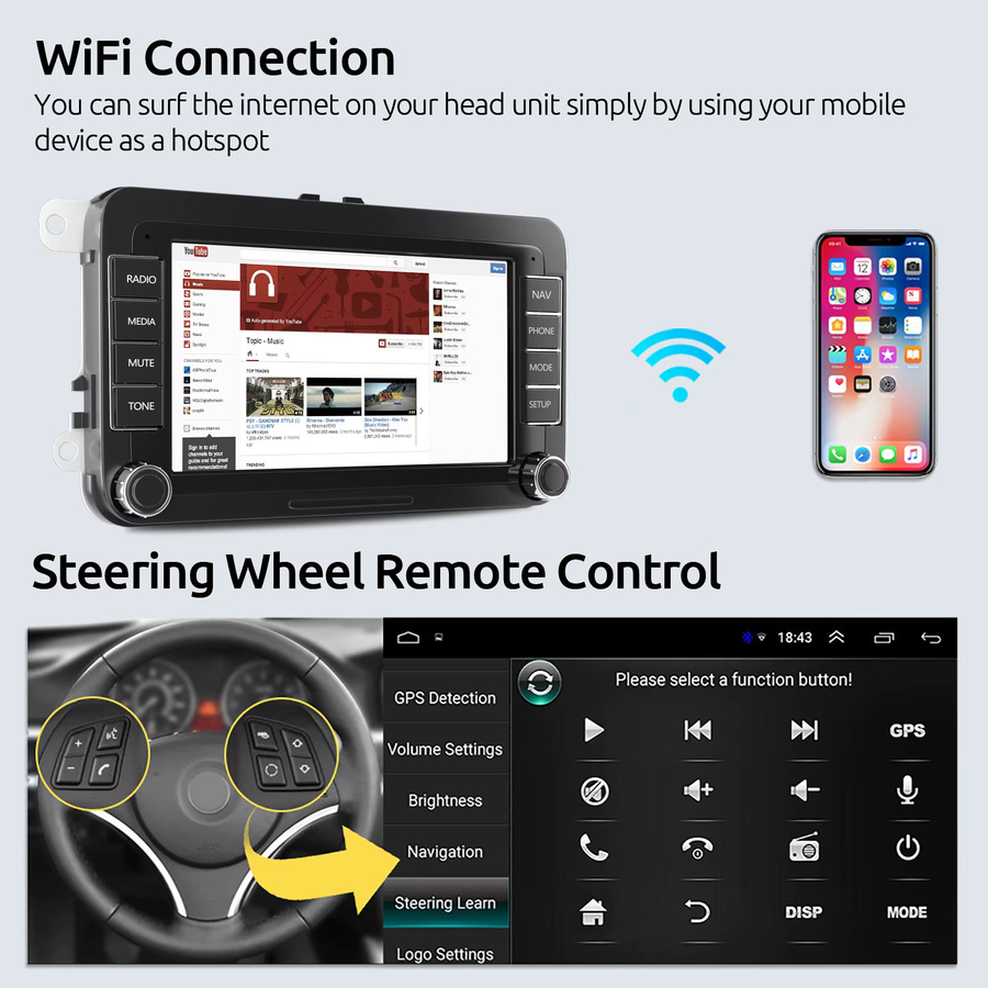 ESSGOO Android 15 Autoradio mit GPS für VW Volkswagen Skoda Octavia Golf 5 6 Touran Passat B6 Polo Jetta 2Din Multimedia-Player in Schwarz mit 9,0 Zoll Display - Bild 3
