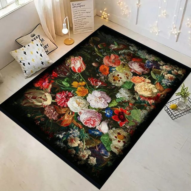 BC-Warm Home Rose Dark Art Teppich mit Blumenmuster in Braun und Multicolour, Boho Design, Waschbar und Rutschfest, B/T: 60 x 40 cm - Bild 1