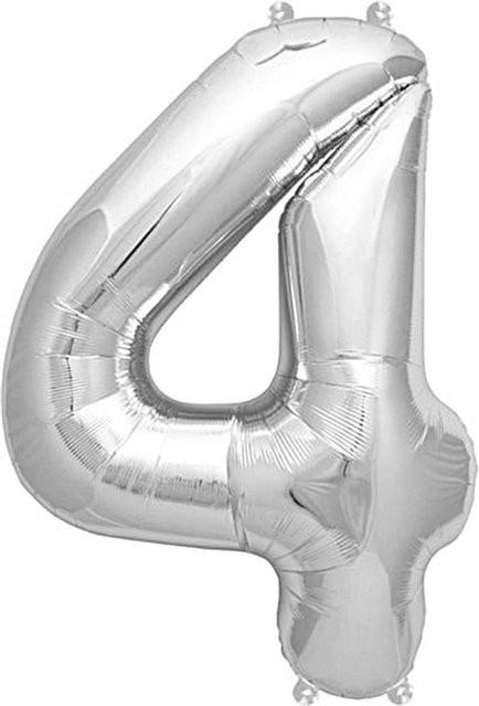 Rico Design Folienballon Zahl 4 in Silber, Höhe: 36 cm - Bild 1