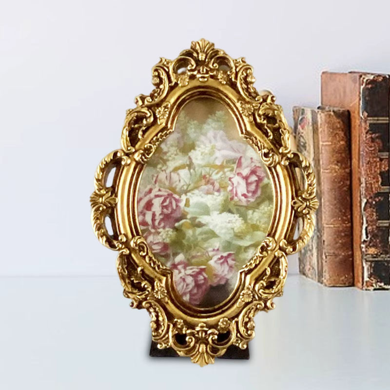 Kesoto Bilderrahmen aus Kunstharz in Gold mit floralem Design und ovaler Form für Tischaufstellung oder Wandmontage - Bild 3