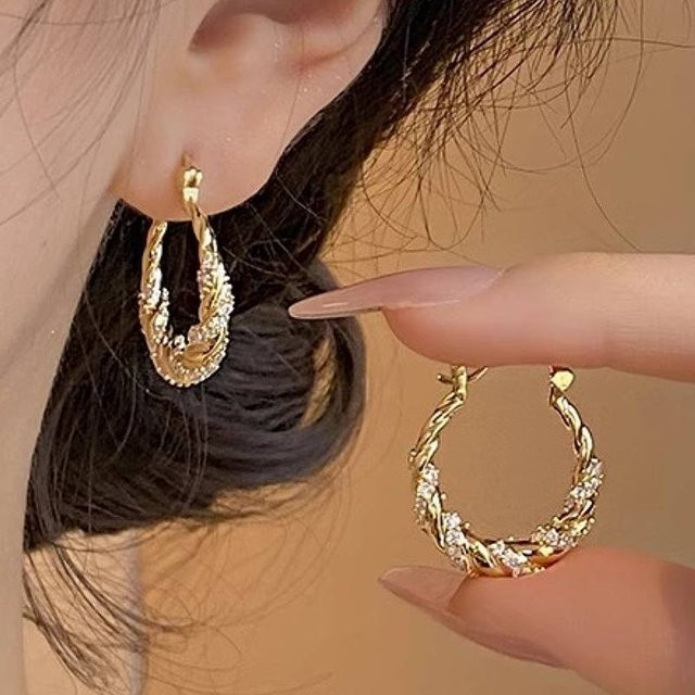 Huitan Creolen, Gold, Zirkonia, Damen - Bild 1