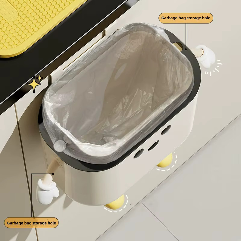 HUILV Wandmontierter Mülleimer mit Klappdeckel für Küche und Badezimmer, Beige oder Weiß, Volumen: 9L oder 12L, Breite: 29,5 cm, Tiefe: 26,0 cm - Bild 3