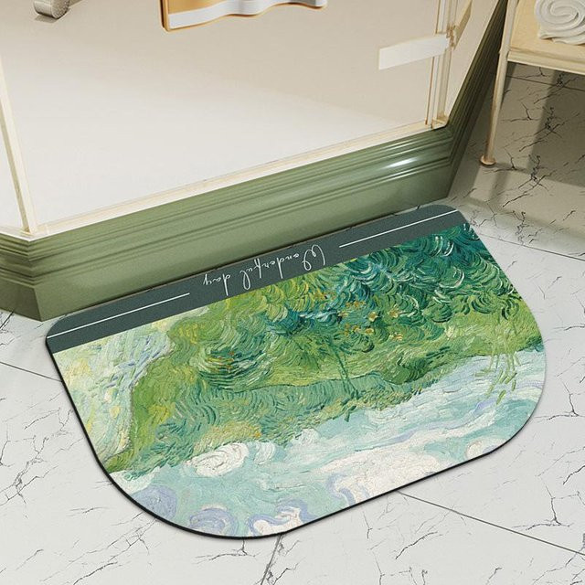 Rutschfeste und saugfähige Badezimmer Fußmatte von Yiran Furniture mit Ölgemälde-Design, B/H: 60 x 40 cm, Mehrfarbig - Bild 1