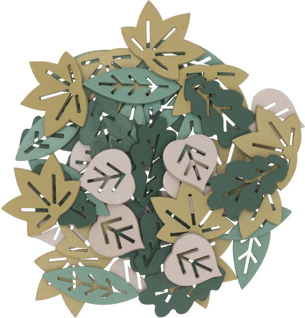 Rico Design Holzstreu Blätter Mix in Grün und Khaki für Herbstdeko, 48 Stück - Bild 1