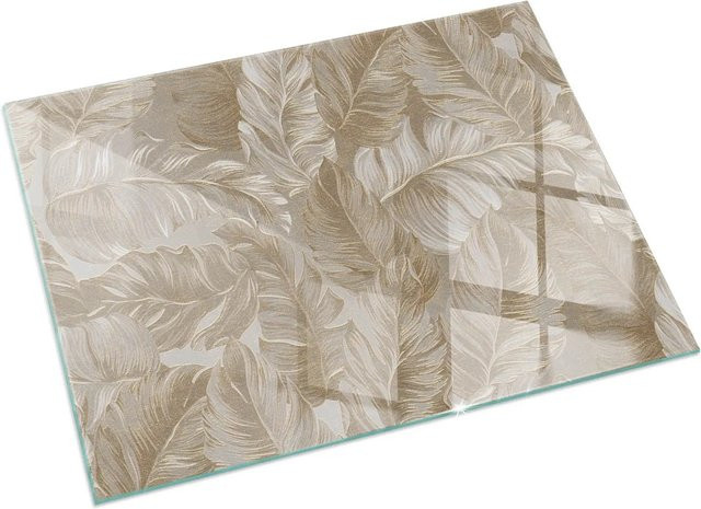 Tulup Glasplatte für Kamin mit Blättermuster in Beige, B/B/H: 120 x 80 cm - Bild 1