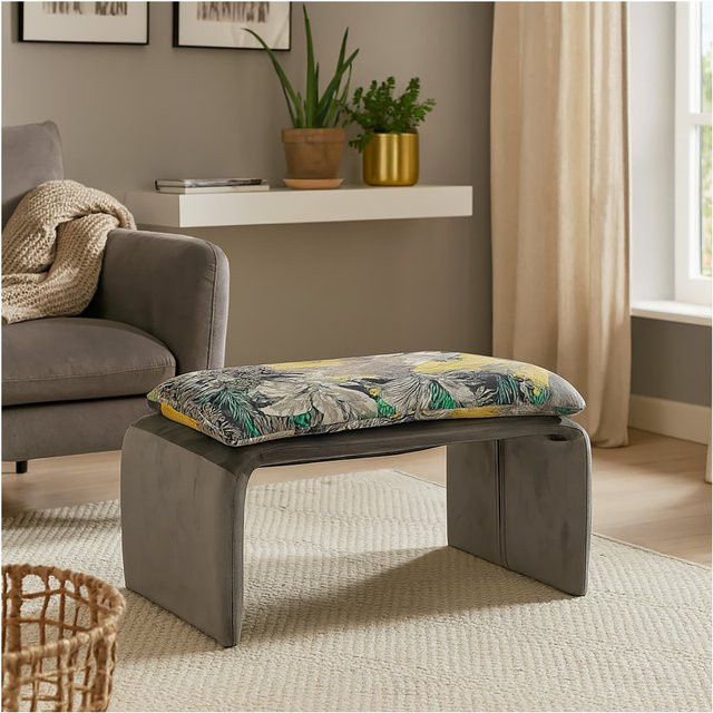 HTI-Living Polsterhocker Vance Dreamy Forest in Grau Multicolour mit floralem Design B/H/T: 61 x 34,5 x 40 cm - Bild 1