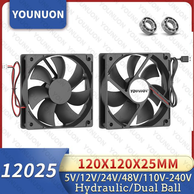 YOUNUON USB Gehäusekühler bürstenloser Gleichstrom Lüfter in Schwarz, B/T/H: 12 x 12 x 2,5 cm - Bild 1