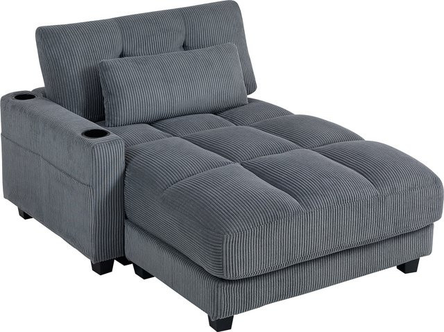 HOMCOM Chaiselongue 2 Sitzer Schlafsofa mit Bettfunktion und Becherhalter in Dunkelgrau, B/T: 114 x 147 cm - Bild 1