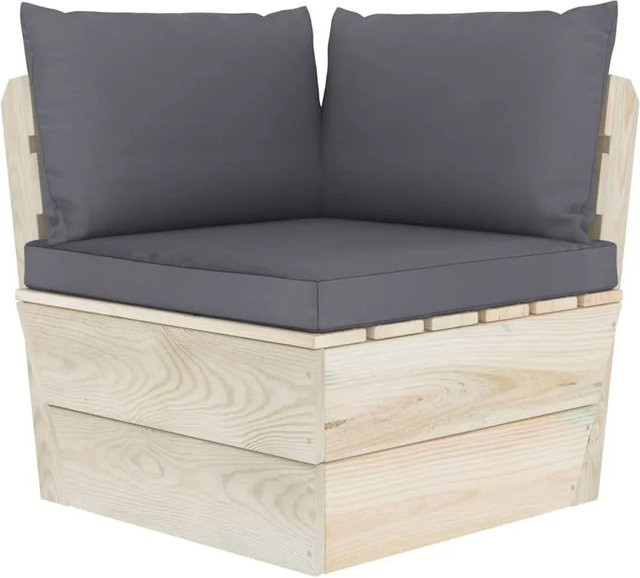 vidaXL Garten-Paletten-Ecksofa aus imprägniertem Fichtenholz mit Kissen in Anthrazit und Grau - Bild 1