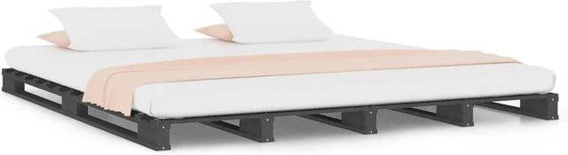 vidaXL Palettenbett aus massivem Kiefernholz in Grau, B/T/H: 140 x 190 cm - Bild 1