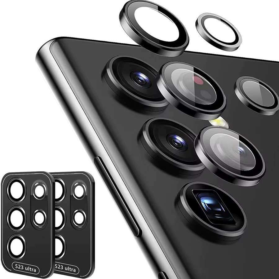 Kameraschutzglas Full Cover mit Metallschutzring für Samsung Galaxy S23 S24 Plus Ultra in Schwarz - Bild 1