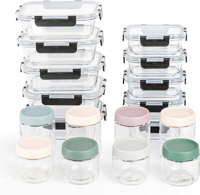 Relaxdays Frischhaltedosen und Einmachgläser Set, 18er Set, transparent, luftdicht, mikrowellen- und gefriergeeignet, 1040 ml - Bild 1