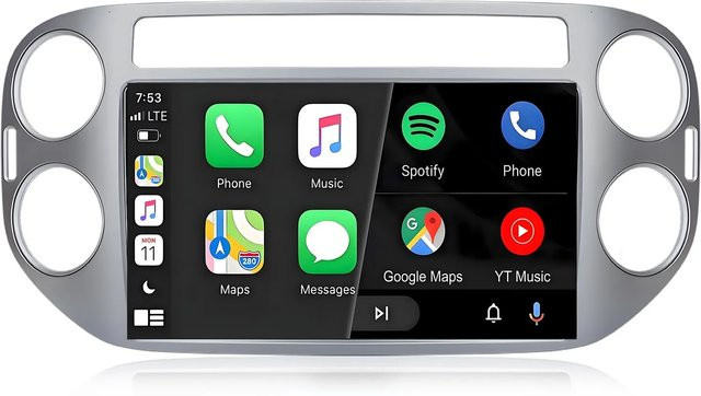 Junsun Autoradio mit 9 Zoll Display für VW Tiguan 1 NF (2007 bis 2016) in Silber mit CarPlay, Bluetooth, GPS und Wi-Fi, 6 GB RAM und 128 GB Speicher - Bild 1