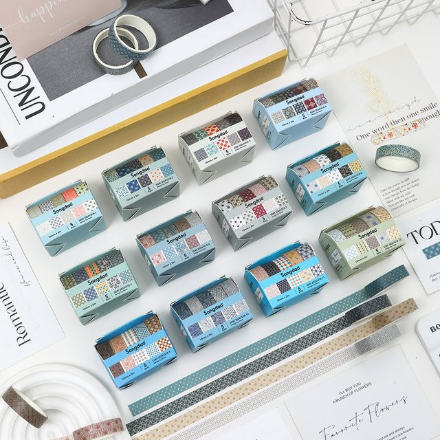 5 Rollen Washi-Tape-Set mit geometrischem Muster in Multicolour für dein Scrapbooking und Bastelarbeiten - Bild 1
