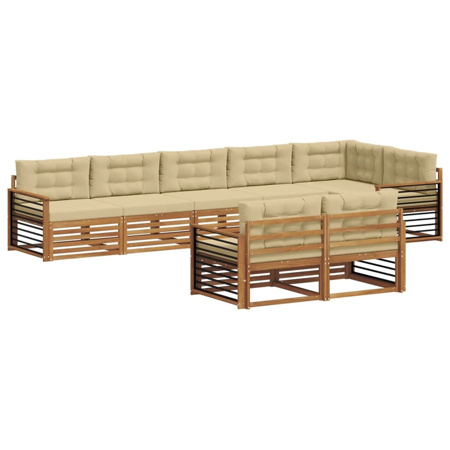 vidaXL Outdoor-Sofagarnitur 8-teilig aus Akazienholz mit Kissen in Natur und Beige - Bild 2