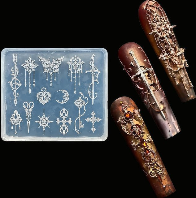 3D Barock Muster Gel Nail Art Form, Schmetterling Mond Harz Schwert Formen, Maniküre Zubehör - Bild 1
