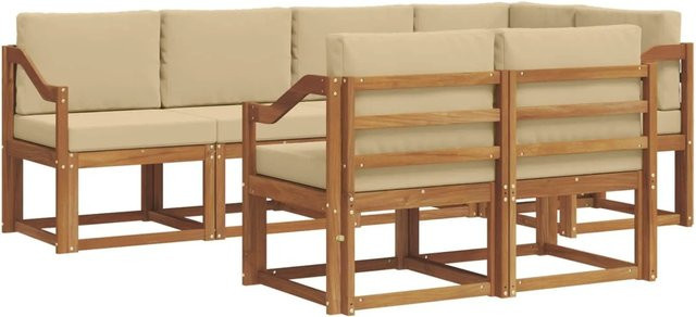 vidaXL Outdoor-Sofagarnitur aus Akazienholz in L-Form mit Kissen, 7-teilig, Natur und Beige - Bild 1