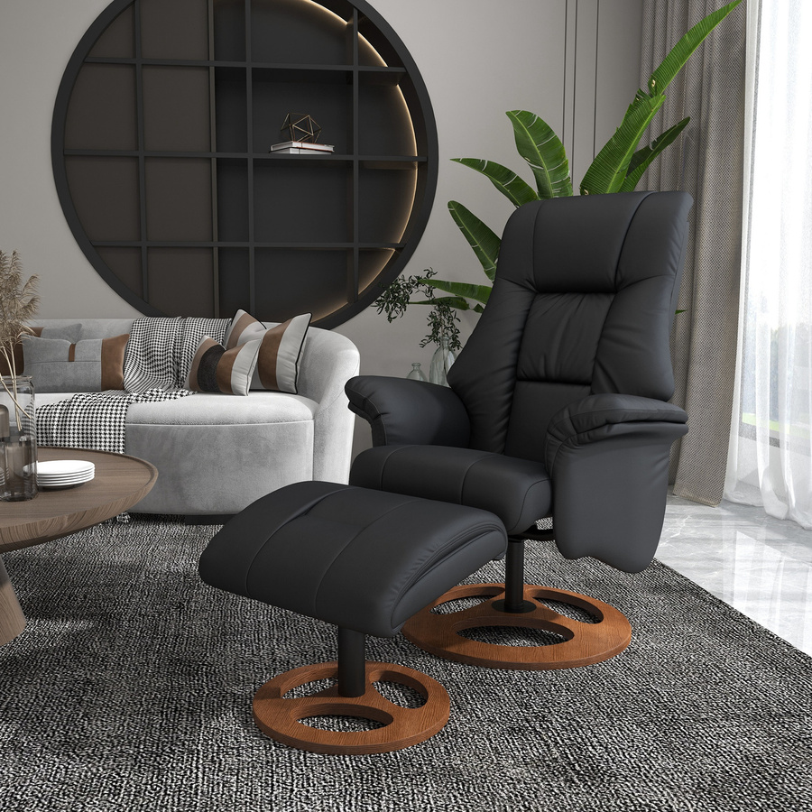 HOMCOM Vinsetto Relaxsessel mit Hocker, elektrisch neigbar, Schwarz, Kunstleder, B/T/H: 77 x 89 x 110 cm - Bild 2