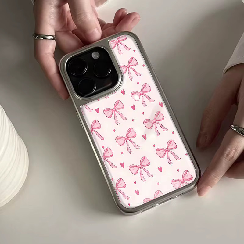 DecoPhone Stoßfeste Handyhülle mit rosafarbener Hydrogel-Rückplatte und silbernem Rand für iPhone 17, 16, 15 und 14 Pro Max - Bild 3