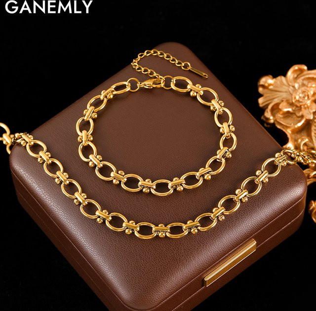 GANEMLY Schmuck-Set, Edelstahl, 18K Gold überzogen, Damen - Bild 1