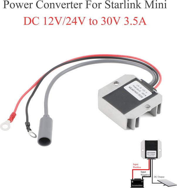LYNNDM Starlink MINI DC Power Boost Converter von 12V/24V auf 30V 3,5A mit Klemmenblock und DC-Buchse inklusive Verlängerungskabel - Bild 1