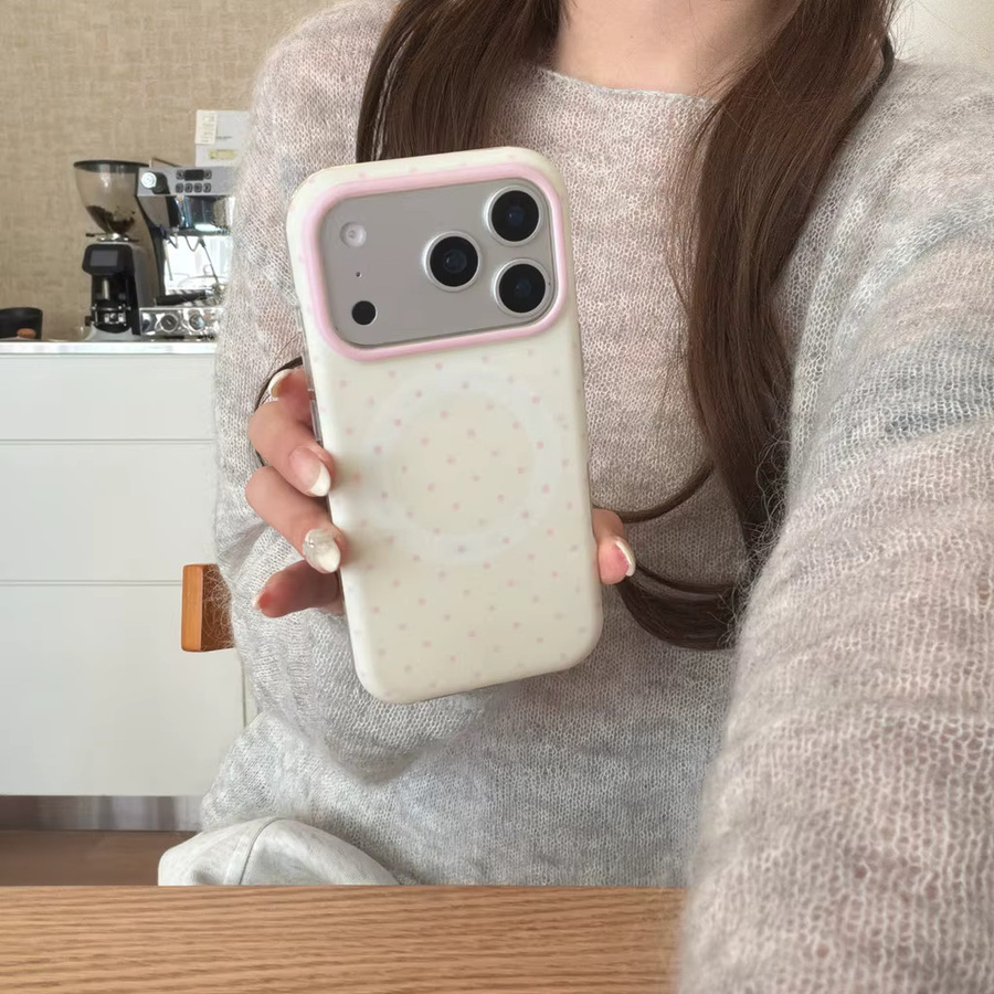 Magnetische Stoßfeste Schutzhülle im Koreanischen Stil mit Polka Dot Design für Apple iPhone 17 16 15 14 Pro Max in Blau - Bild 2