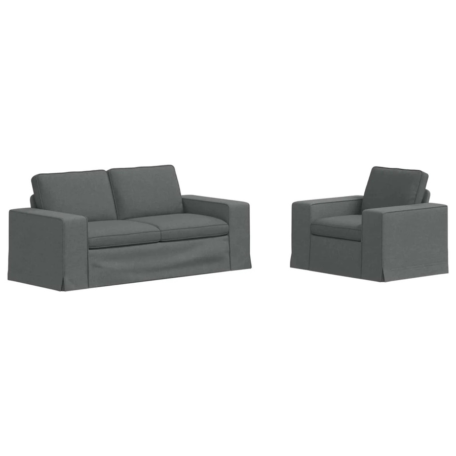 vidaXL Sofa 2-teiliges Set Dunkelgrau mit Stoffbezug und Metallrahmen B/T/H: 182 x 80 x 82 cm und 103 x 80 x 82 cm - Bild 2