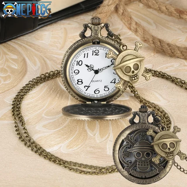 ONE PIECE Taschenuhr Halskette, Messing, Gold, Unisex - Bild 1