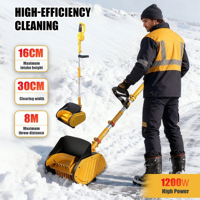Kabelloser elektrischer Schneefräser in Gelb mit wiederaufladbarem Akku für die leichte Schneeräumung - Bild 1