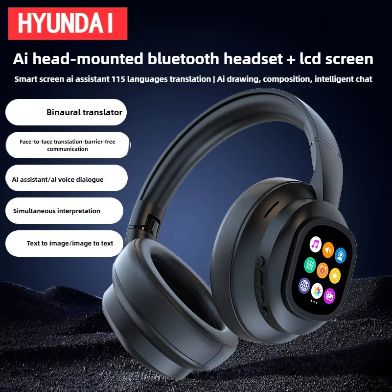 Hyundai X1PRO Kabellose Bluetooth 6.0 Kopfhörer mit AI-Übersetzung für über 100 Sprachen und magnetischem Touch-Control-LED-Bildschirm in Schwarz - Bild 2