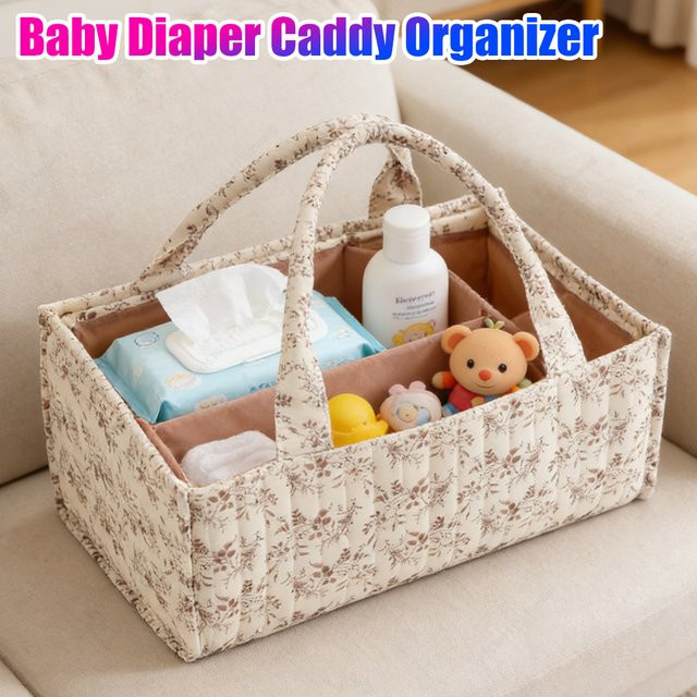 APWIKOGER Tragbarer Baby-Windel-Organizer mit Blumenmuster, Faltbare Aufbewahrungstasche mit Trennwänden in Blau und Multicolour für Reise und Auto - Bild 1
