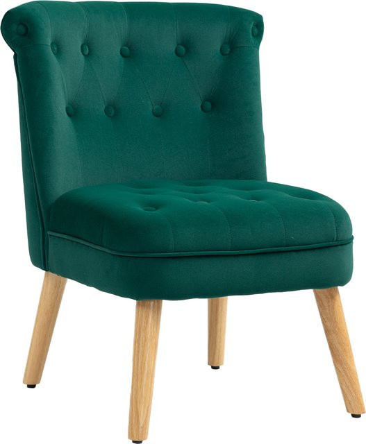 HOMCOM Sessel mit gepolsterter Sitzfläche und Holzbeinen aus Samtstoff, Grün, B/T/H: 60 x 66 x 79 cm - Bild 1