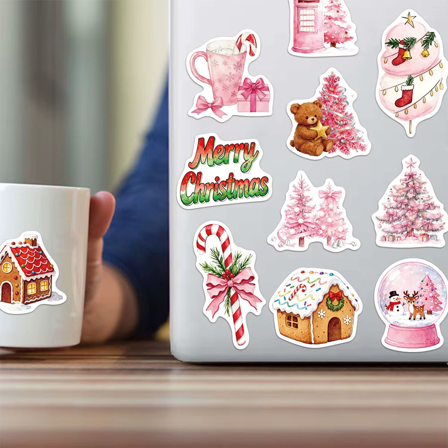50 Stück Rosa Weihnachten Graffiti Aufkleber Wasserdicht für Notebook, Tasse und Gepäck - Bild 2