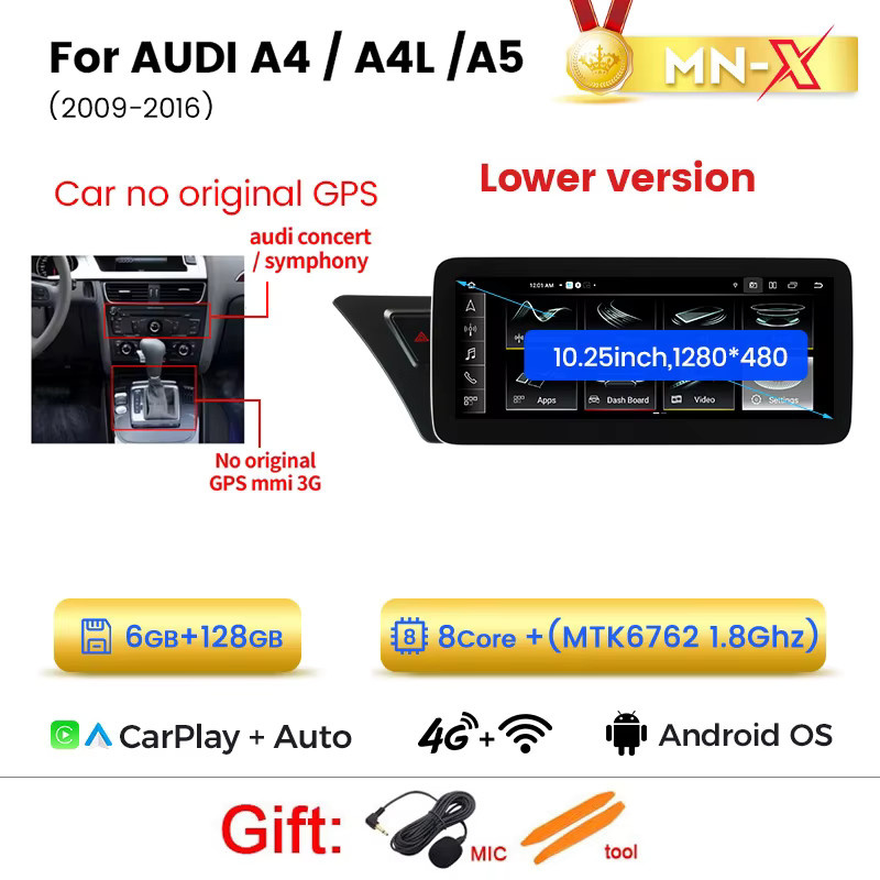 MEKEDE Android All-in-One Autoradio für Audi A4 B8 und A5 2009-2017 mit 10,25 Zoll Multimedia-Display, kabelloses CarPlay und Android Auto, 8-Kern, GPS, WiFi, 4G, Bluetooth und DSP, Schwarz - Bild 9