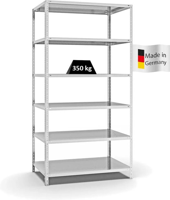 PROREGAL Heavy-Duty Fachbodenregal mit Schraubsystem, 6 Ebenen, beidseitig nutzbar, Lichtgrau, H x B x T: 250 x 130 x 80 cm - Bild 1