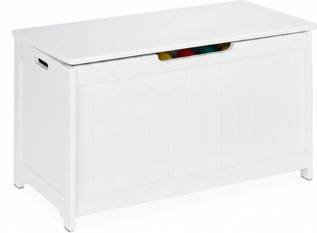 Relaxdays Kindertruhe aus MDF in Weiß mit Lamellen-Optik und Soft-Close-Deckel, B/T/H: 80 x 45 x 40 cm - Bild 1