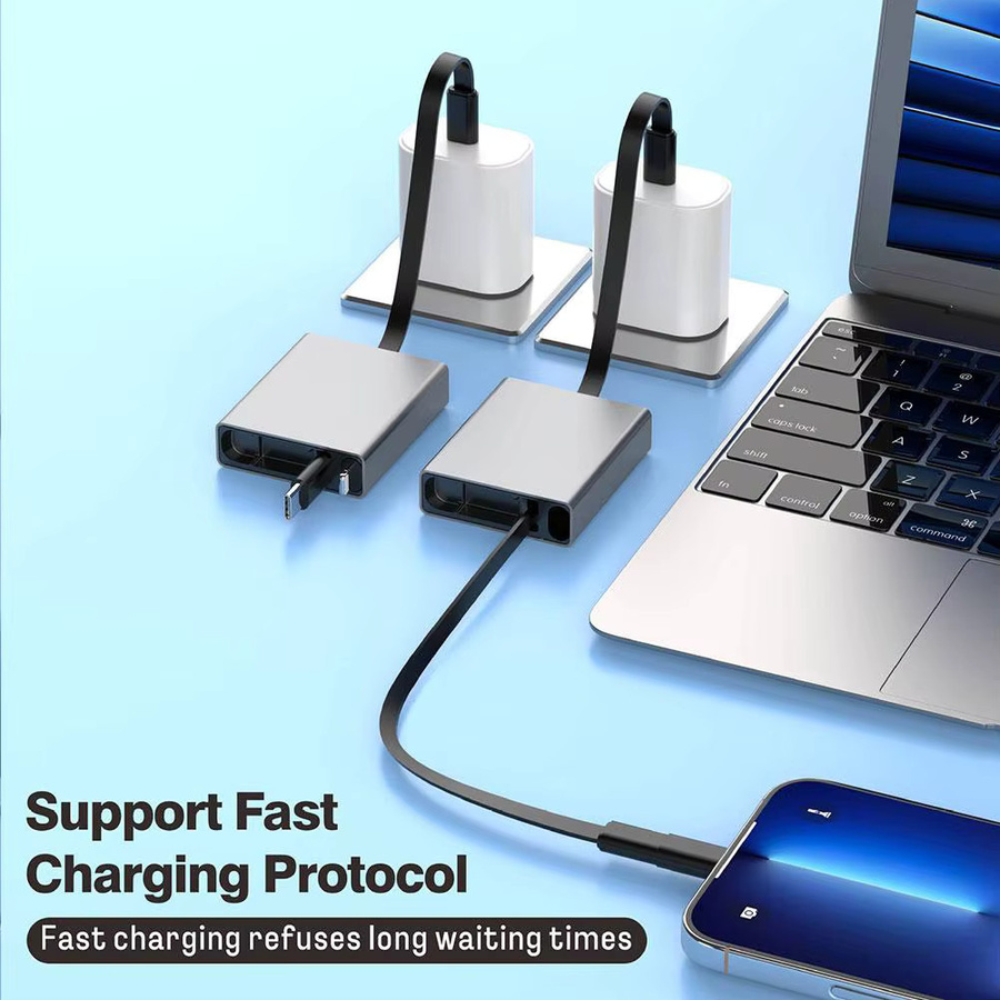 4-in-1 Teleskop-USB-C-Datenkabel mit 66W PD Schnellladefunktion in Grau für iPhone, Samsung, iPad und Laptop - Bild 3