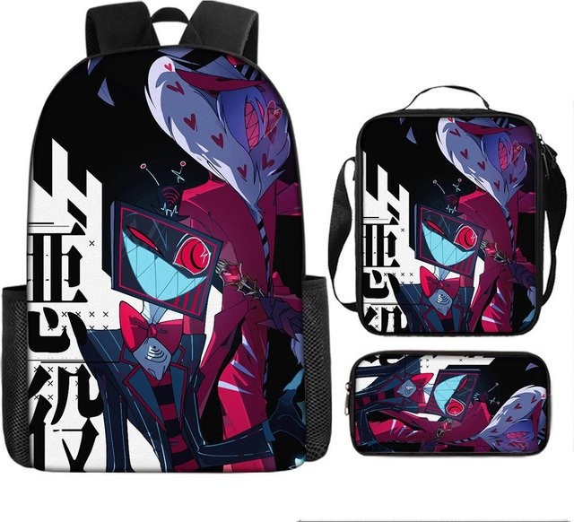 Hell Inn Hazbin Hotel Schülerrucksack Set mit Umhängetasche und Federmäppchen, mehrfarbig - Bild 1