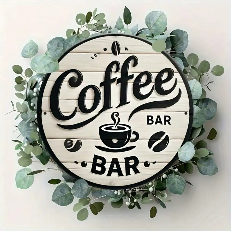 Rundes Vintage Kaffeebar-Schild aus Holz von CIFBUY in Weiß mit Retro-Design und Typografie zur Wanddekoration - Bild 3