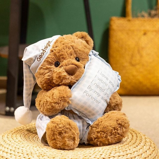 Linyi toy Gute Nacht Schlafhaube Kuscheliger Bär, Plüschtier, Braun - Bild 1