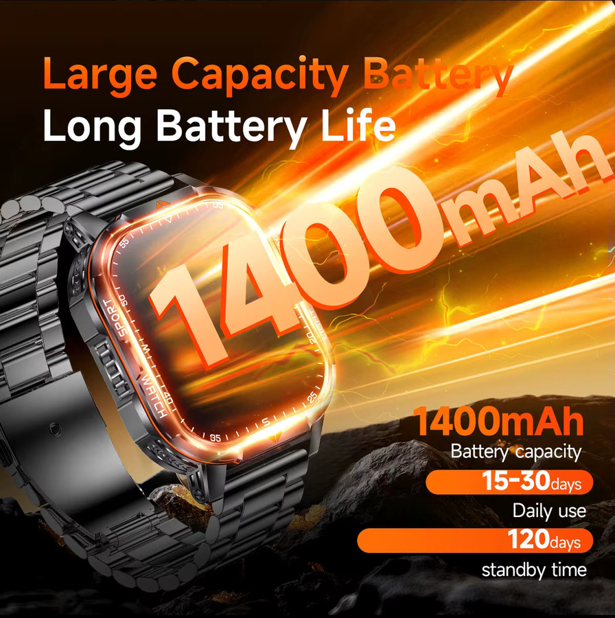 SIMSONLAB Smartwatch mit 2,01 Zoll AMOLED Display, GPS, Bluetooth Anruffunktion und 10 ATM Wasserdichtigkeit, Schwarz - Bild 2