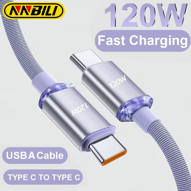 NNBILI USB-C auf USB-C PD Schnellladekabel 120 W in Blau für iPhone 15 16 17 Serie, Xiaomi, OPPO und Samsung - Bild 1