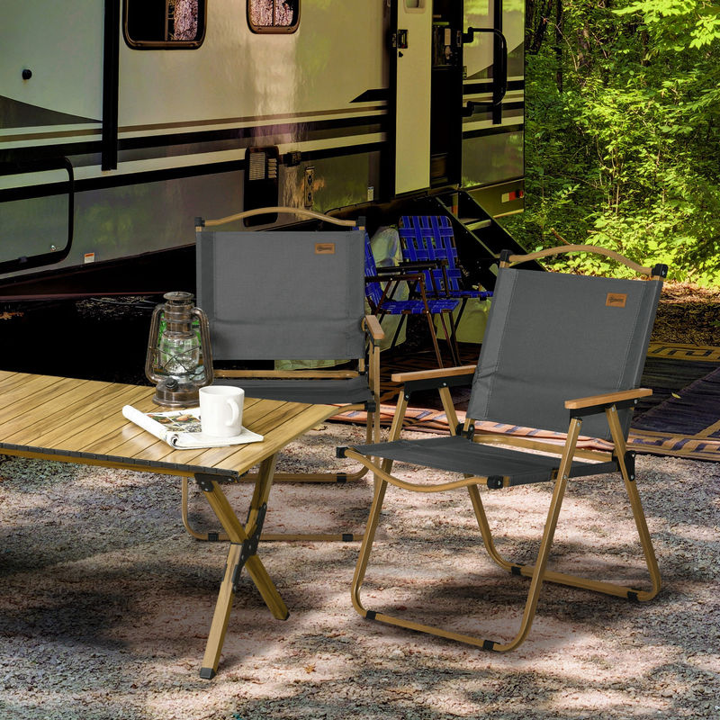 Outsunny Campingstuhl 2er Set aus Oxford-Stoff mit Stahlrahmen in Dunkelgrau, faltbare Klappsessel mit Armlehnen, B/H/T: 59 x 78 x 54 cm - Bild 2