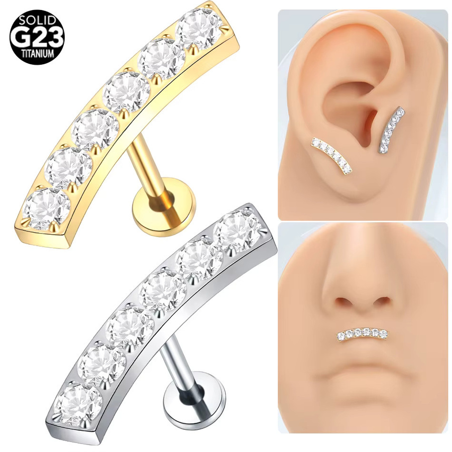 Xpircn Piercing Ohrring, Titan, Gold, Zirkonia, Damen, 16G - Bild 1