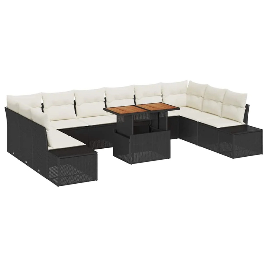 vidaXL Garten-Sofa-Set aus Poly Rattan in Schwarz mit 11 Teilen, U-Form mit integrierter Stauraumfunktion und Polsterkissen - Bild 2