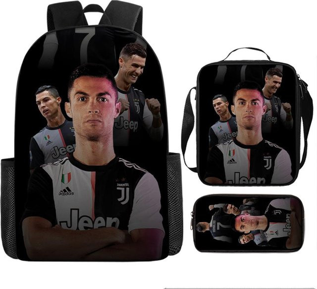 Dreiteiliges Schulrucksack-Set von Treasure Shoe House in Schwarz mit bedruckter Federtasche für Schüler - Bild 1