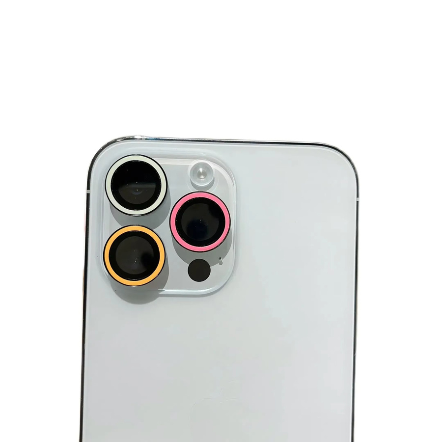 2-3 Stück Leuchtende Keramik Kamera Schutzfolie für iPhone 15 14 13 12 11 Pro Max Plus Mini Objektiv Ring Glas Kappe in Blau, Pink, Orange und Multicolour - Bild 2